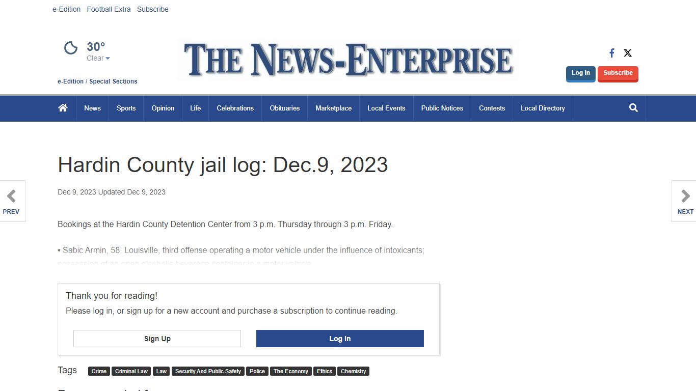 Hardin County jail log: Dec.9, 2023 | Public Records ...